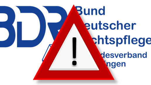 Achtungshinweis vor dem BDR Logo